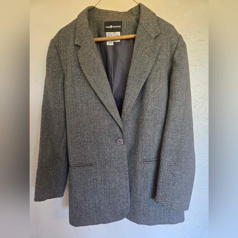 SagHarbor Wool Gray Blazer Womens 12 Quiet Luxury Corporate Office Siren Y2K
